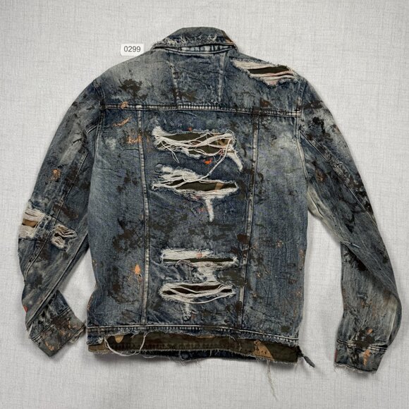 Jordan Craig Denim Jacket Freedom Camouflage Paint Splatter Distressed Size S - Picture 2 of 12
